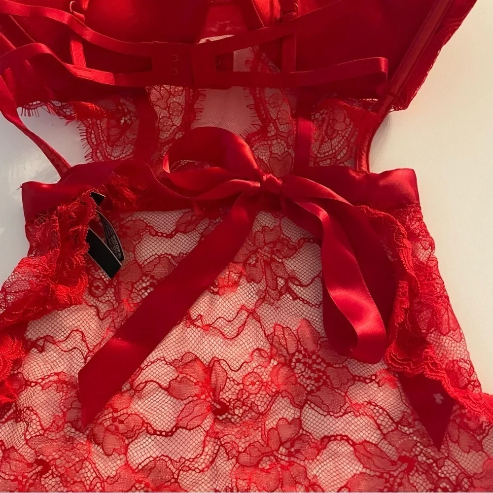 New! Victoria's Secret Lipstick Red Bombshell Apron Teddy Lingerie 22822